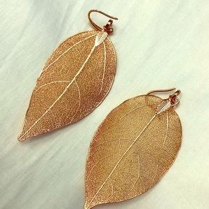 Rose Gold leaf mesh hook earrings